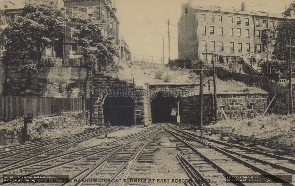 Postcard: Boston, Revere Beach & Lynn Railroad, "The Narrow Gauge" Tunnels at East Boston, Massachusetts